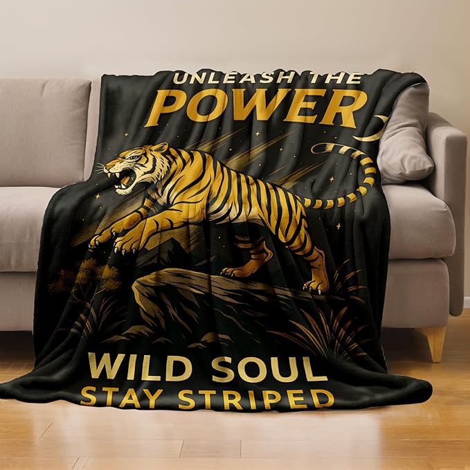 Retro Tiger Throw Blanket, Gifts for Men Kids Animal Lovers, Vintage Majestic Flannel Warm Blankets for Travel Couch Bedroom Living Room, Jungle Wildlife Pattern Decor 50"X60"