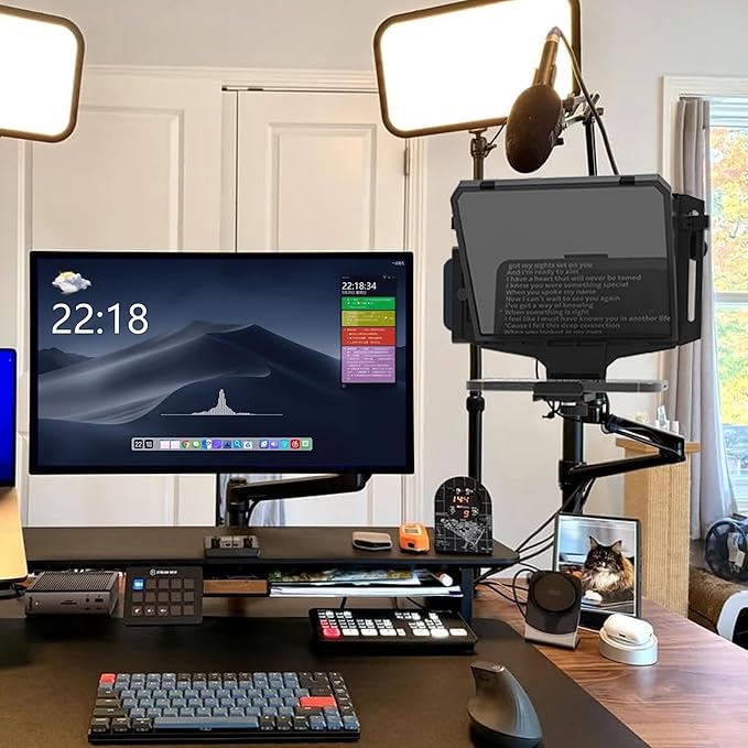7.7-Inch Mobile Teleprompter, 3-in-1 Handheld/Desktop/Monitor Modes, HD 70/30 Optical Beam Splitter, Remote Control, Compatible with iOS & Android Tablets