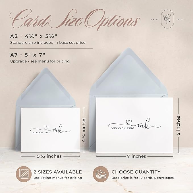 Curio Press Personalized Stationery for Women & Men - Folded Thank You Cards with Custom Notecards, Personalized Note Cards with Envelopes, Name and Monogram, Custom Stationery - Precious Mono Fold