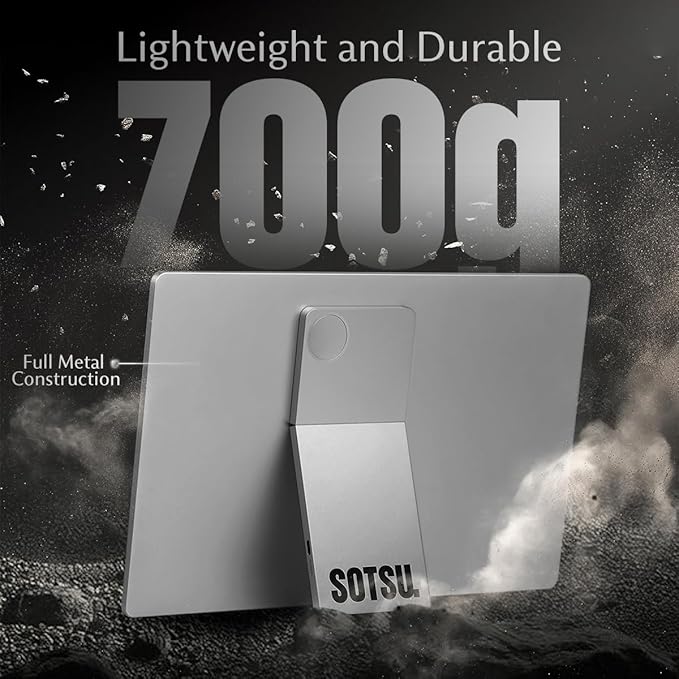 SOTSU FlipAction Go 14" Premium Portable Monitor SFA14PMMG | Robust but Lightweight | Tempered Glass Cover | 1080p | 400 Nits | 100% sRGB | 5W | Super Versatile | USB C or Mini HDMI