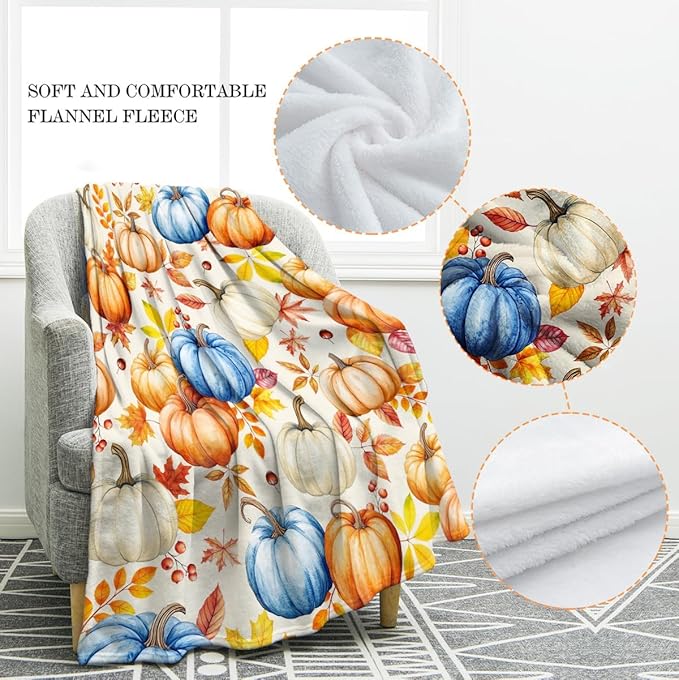 Jekeno Pumpkin Halloween Blanket Gifts for Women Kids Girls Boys Mom Wife Men Thanksgiving Autumn Harvest Home Bedroom Living Room Bed Sofa Decor Plush Throw 60"x80"