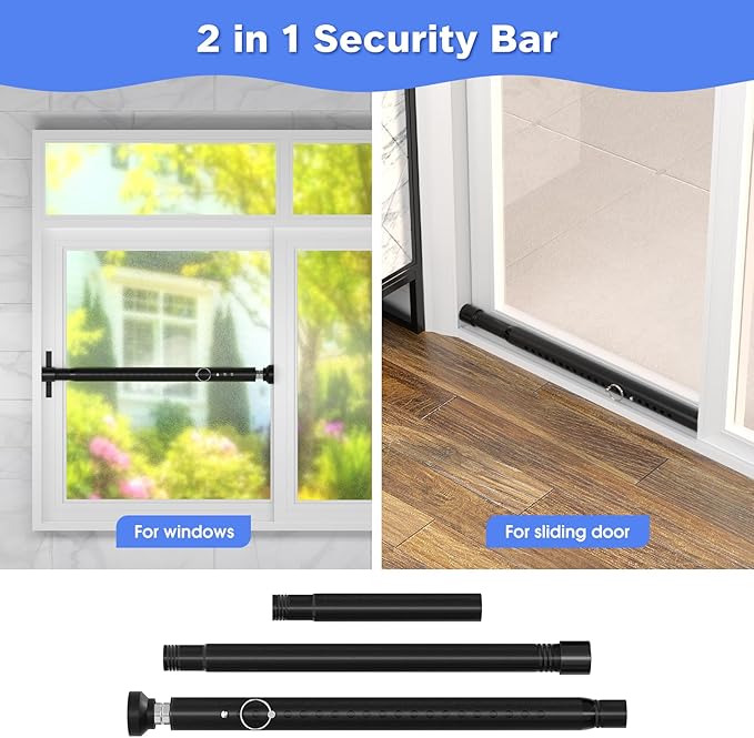 Sliding Door Security Bar Childproof, 2Pack 16 to 51 Inch Adjustable Sliding Patio Door Window Security Bar Stopper, Window Locks Security Bars, Black Heavy Duty Sliding Glass Door Lock Bar