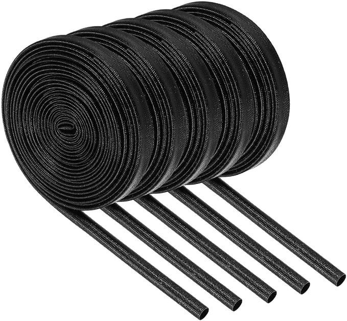 MECCANIXITY 5Pcs Wire Insulation Braid Fire Sleeve,16.4Ft-5mm ID Black, High Temp Silicone Coated Fiberglass Sleeving for Automotive Hose Lines Electrical Wiring