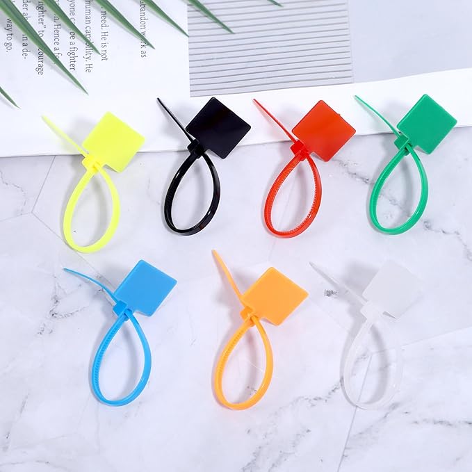 100 PCS Cable Zip Tie with Tag, Multicolor Self-Locking Wire Zip Ties Tags, Waterproof Nylon Written-on Straps Label Mark Ties for Wire Organizing Luggage Tags