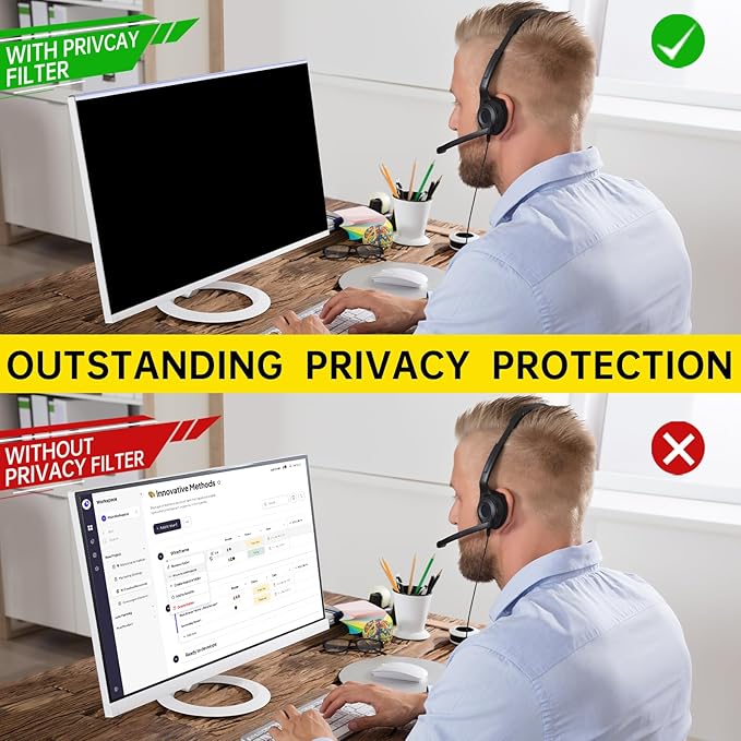 DEJIMAX 32 Inch Privacy Screen for 16:9 Computer Monitor, Anti-Blue Light Monitor Privacy Screen Filter, Anti-UV Computer Shield, Hanging Type