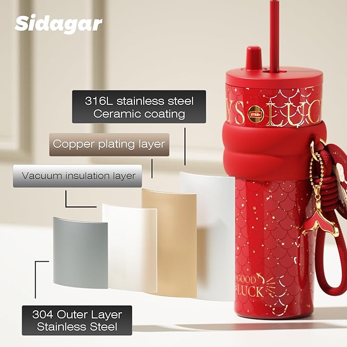 24 oz Tumbler with Lid and Straw, Insulated Coffee Mug Leak Proof, Portable Iced Travel Water Bottle, Reusable Thermal Coffee Cup, Gifts for Women, Scarlet Red