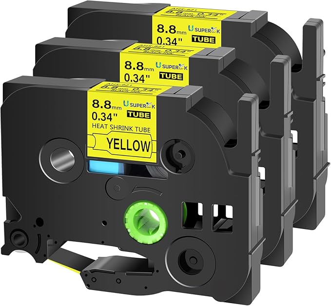 3 Pack Compatible for Brother Ptouch HSe-621 HSe621 HS-621 HS621 Black on Yellow 8.8mm 0.34'' Heat Shrink Tubing Label Tape for Wire Cable use in PT-E300 E500 E550W P750WVP