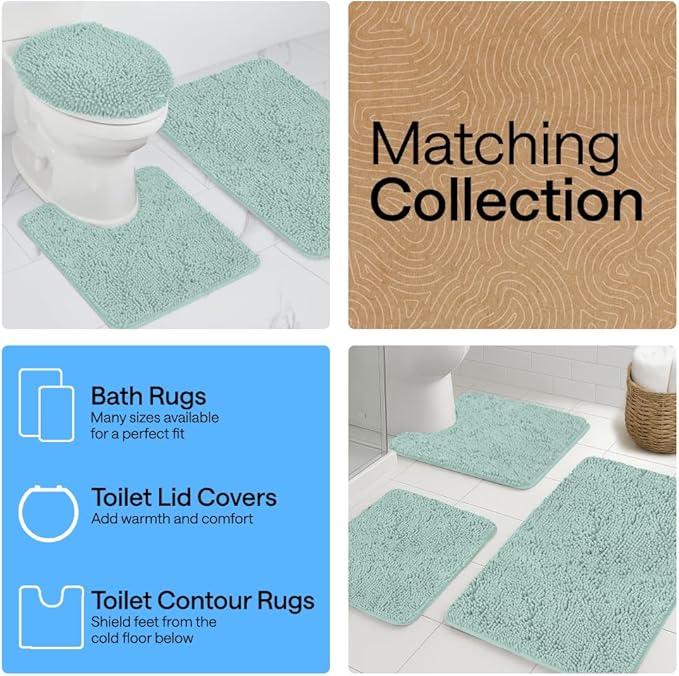 GORILLA GRIP Bath Rug Mat 60x24, Soft Absorbent Chenille, Quick Dry Microfiber Mats, Rubber Backing Washable Shower Floor Rugs, Bathmat Runner, US Designed Bathroom Home Decor Accessories Seablue