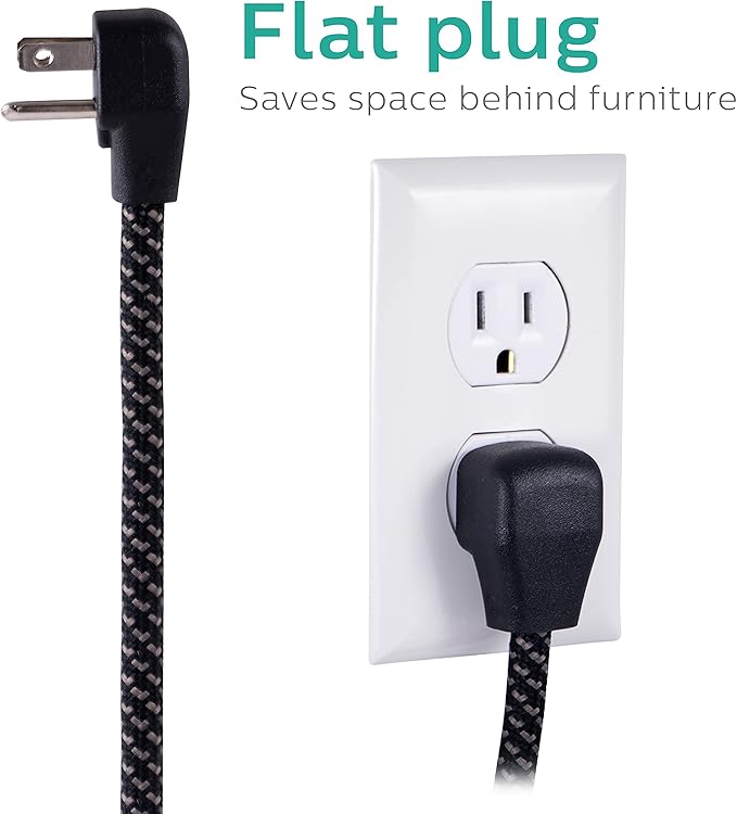Philips 6 Outlet Surge Protector Power Strip, Designer Braided Power Cord, 10 Ft, Flat Plug Extension Cord, Perfect for Office or Home Décor, 1080 Joules, ETL Listed, Black, SPC3064BG/37 (Pack of 6)