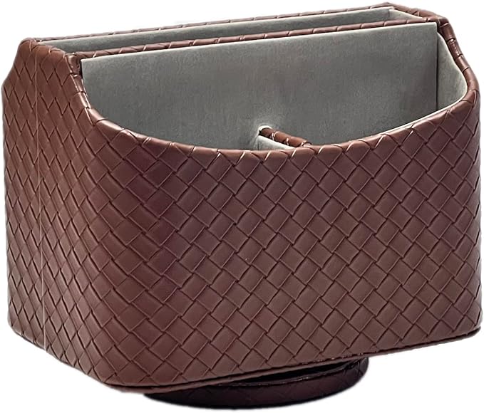 UnionBasic Rotating Desk Organizer, 360 Degree Desk Spinning Caddy, Desktop TV Guide/Mail/Media/Remote Controller Holder Organizer, Woven Coffee