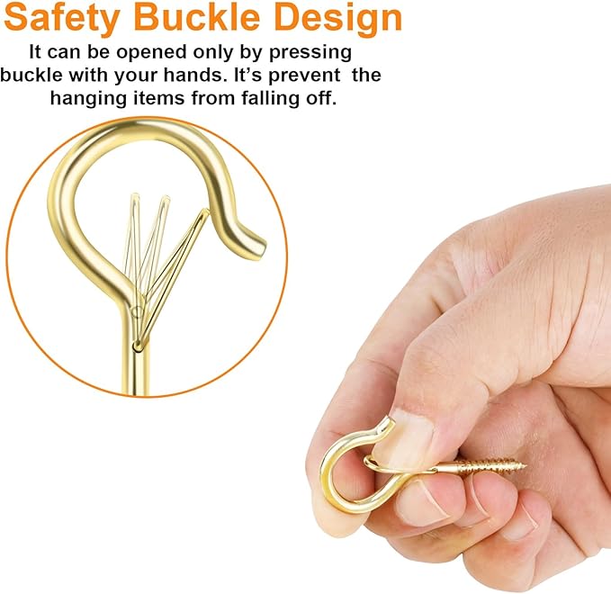 35 PCS Screw-in Hooks for Outdoor String Lights, Q Hangers Hooks Outdoor for Outside, Swivel Hanging Basket Patio Light Hooks with Safe Buckle Screw in Planter Eye Hook for Wall Ceiling, Gold