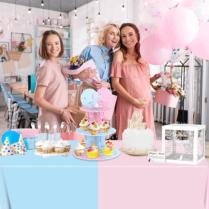 WNINK 6 Pack Gender Reveal Plastic Tablecloths, Disposable Rectangle Pink and Blue Pastel Tablecloth, Table Covers for Boy or Girl Gender Reveal Party Baby Shower Birthday Party Decorations 54" x 108"