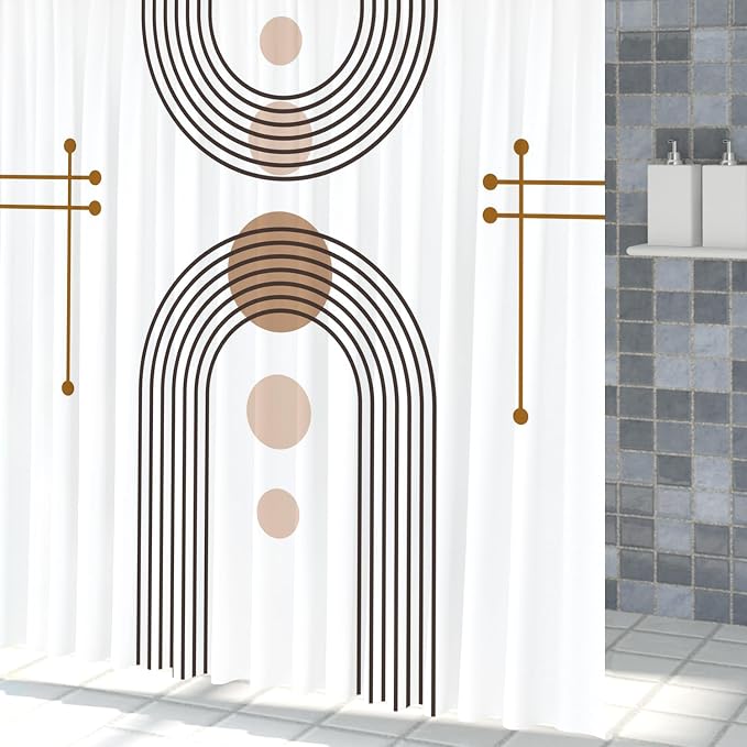Mid Century Boho Shower Curtain Abstract Arch Sun Rainbow Modern Minimalist Geometric Aesthetic Shower Curtains for Polyester Fabric Bathroom Decorations 72x78 inch