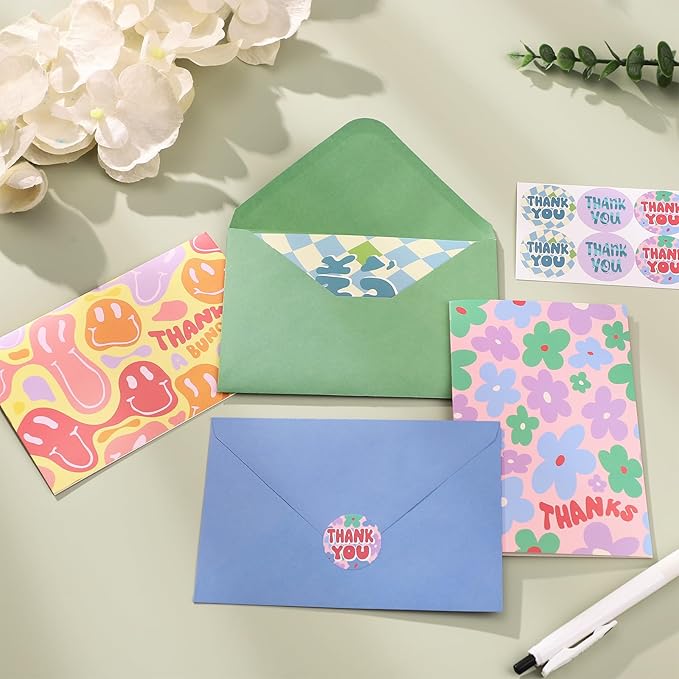 Thboxes 36 Pack Thank You Cards with Envelopes, 4x6 Inch Thank You Cards with Envelopes & Stickers, Cute Greeting Card for Birthday, Wedding, Baby Shower, Bridal Shower, Thanksgiving, Christmas