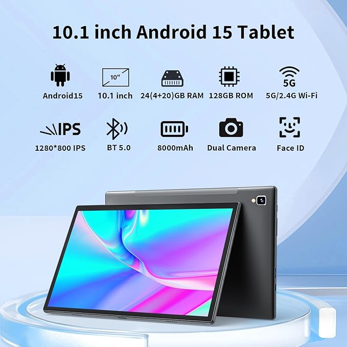 2026 Android Tablet with Keyboard, 24GB+128GB+2TB Expand, 10 inch Android 15 Tablet with Gemini AI, 8000mAh, BT 5.0, GMS Certified, 5G/2.4G WiFi, Tablets Pc with Mouse, Case, Stylus-Black Case