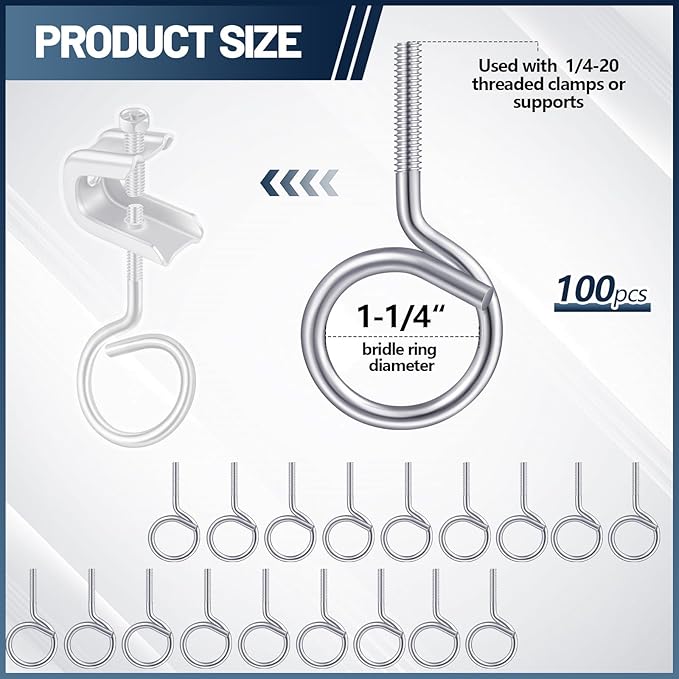 Yaocom 100 Pcs 1/4"-20 Machine Threaded Bridle Rings 1-1/4" Diameter Heavy Duty Bridle Wiring Rings Cable Hangers for Low Voltage Cable Pipe Management
