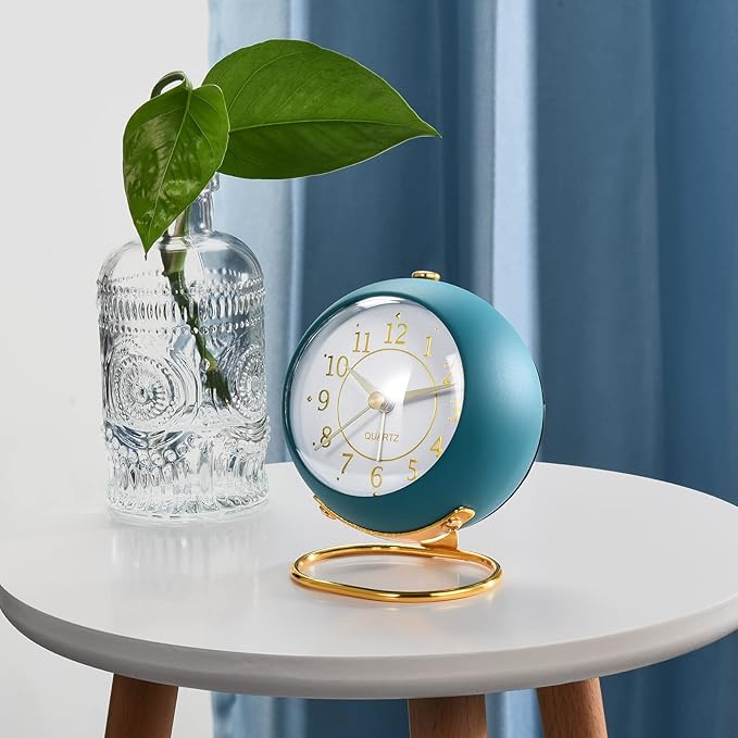 Tetino Analog Alarm Clocks,Retro Backlight Cute Simple Design Small Desk Clock with Night Light,Silent Non-Ticking,Battery Powered,for Decor,Bedrooms,Travel,Kitchen,Bedside Desktop.(White)