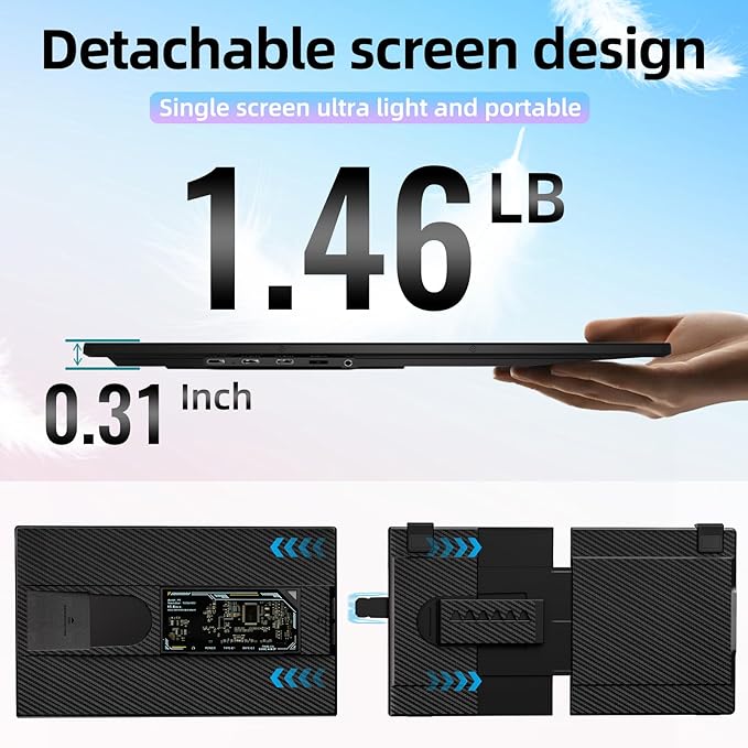 BKVOO Laptop Screen Extender Dual Monitor - 15.6" Portable Monitor Detachable IPS 1080P FHD 85% NTSC Travel Screen USB-C HDMI Port Compatible with Wins Mac Chrome Dex Fits 13-17" Laptops