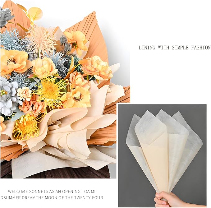 96 Sheets Tissue Flower Wrapping Paper Cotton Wrapping Flower Paper Withdrawable Lining Paper Non-woven Waterproof Floral Bouquet Wraps For Florist Packaging Arrangement (Khaki)