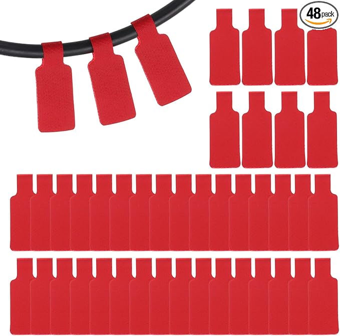 PATIKIL 48Pcs Cable Labels Tags, 1.8" Write on Wire Tags Cord Labels Hook Loop Rectangle Cable Ties for Electronics Organize Wire Classify Identification Management, Red