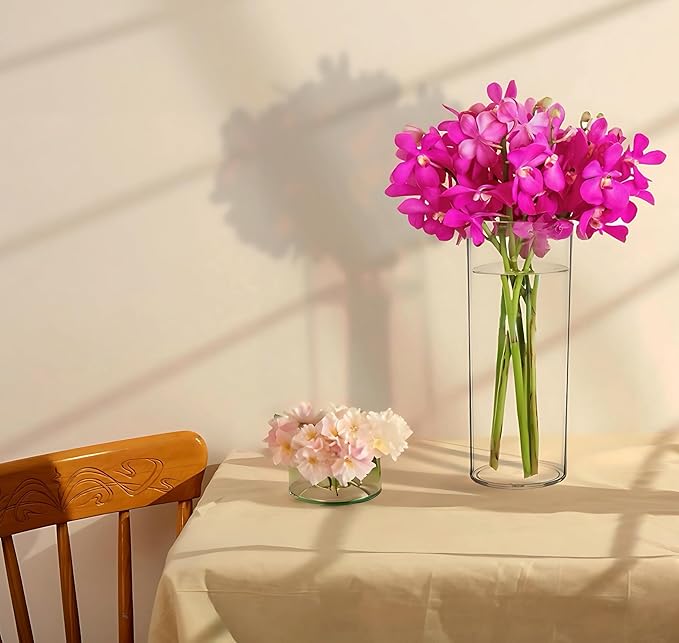 KLIFA- Carlsbad- Set of 4 Pieces, 6 & 9 Inch Tall, Plastic Cylinder Vases for Centerpieces, Acrylic Flower Vase for Wedding Centerpieces, Home Decorations, Clear
