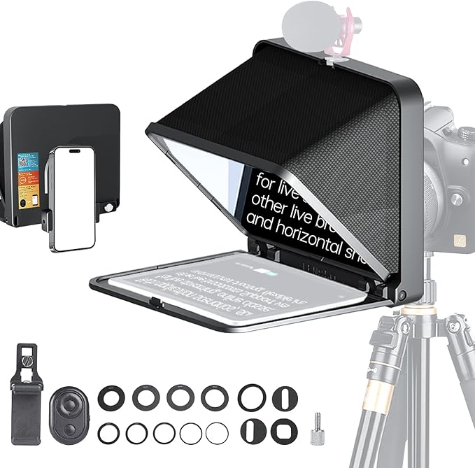 LENSGO Portable Teleprompter for iPad Tablet Smartphone DSLR Camera 7.9'', APP Compatible with iOS & Android System for Online Teaching Vlog Live Streaming Interview (TC7 for phond/ipad/Camera)