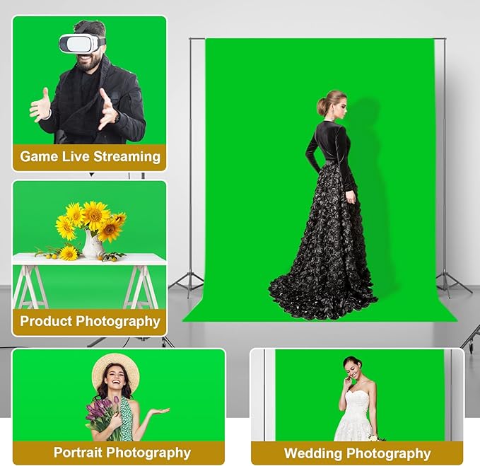 UTEBIT Green Screen Backdrop, 3.3x5 Ft Photography Greenscreen Background for Photo Video Studio, YouTube Video Streaming Zoom, Low Temperature Ironing to Remove Wrinkles