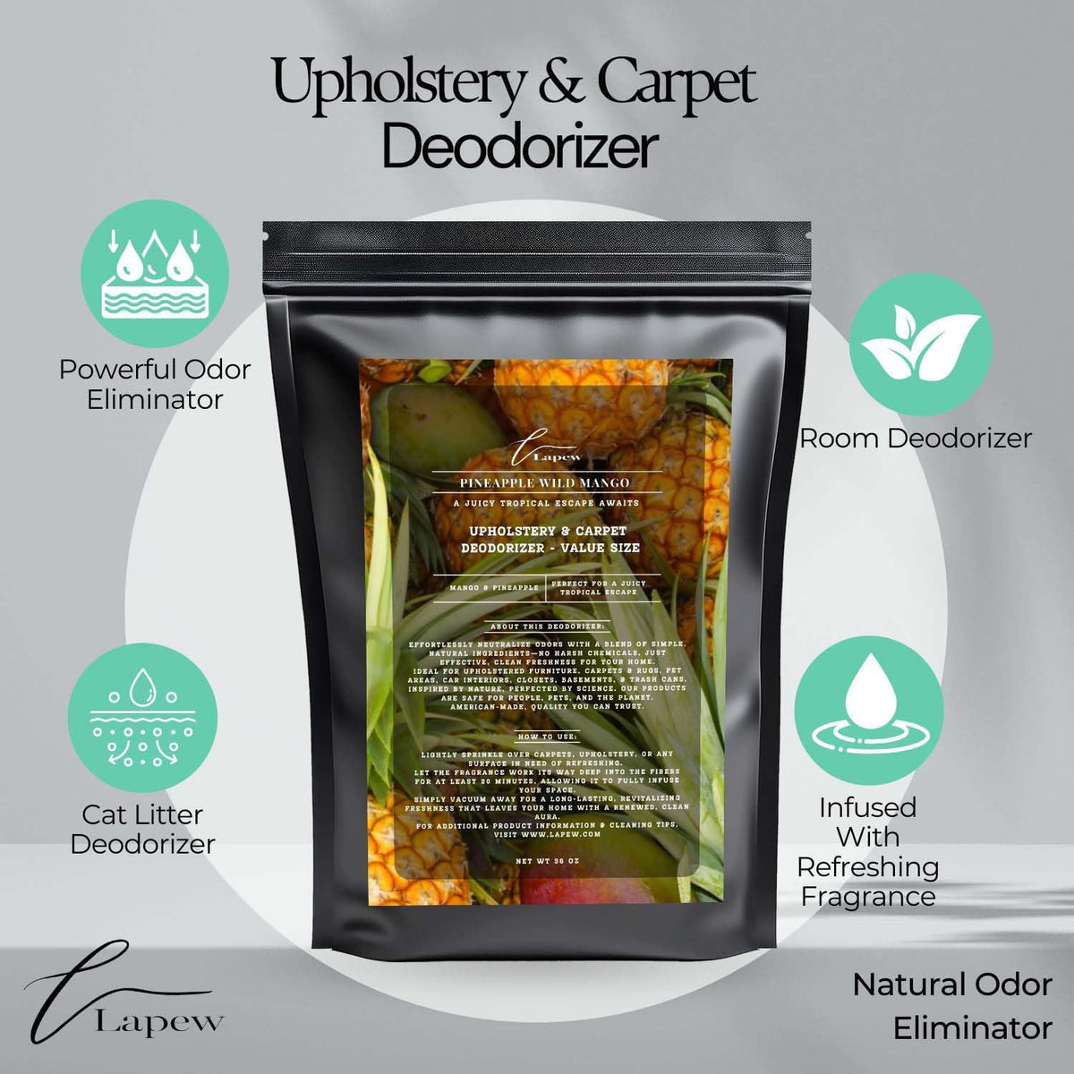 Pineapple Wild Mango Carpet Freshener Powder Refill 36 oz | Powerful Odor Eliminator for Home | Upholstery Deodorizer | Carpet Deodorizer | Pet Urine | Cat Litter Box