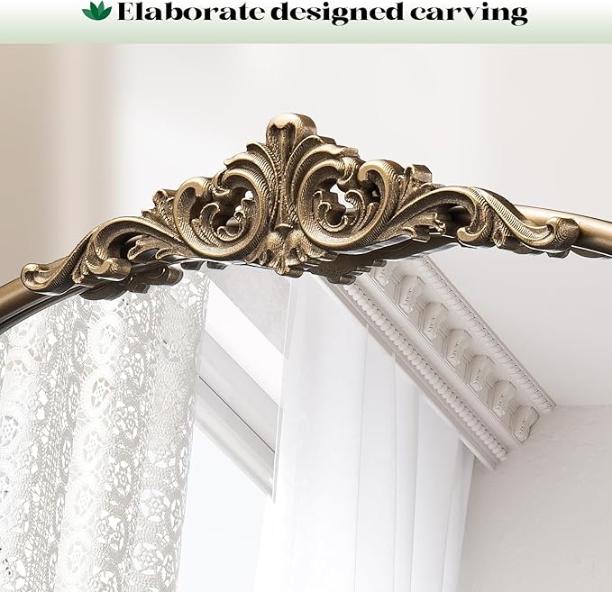 Arched Antique Gold Mantel Wall Mirror, 36"x30" Large Vintage Gold Ornate Mantle Mirror, Wide Brass Mirrors for Bathroom Over Sink, Fireplace, Living Room, Entryway, Hanging or Leaning