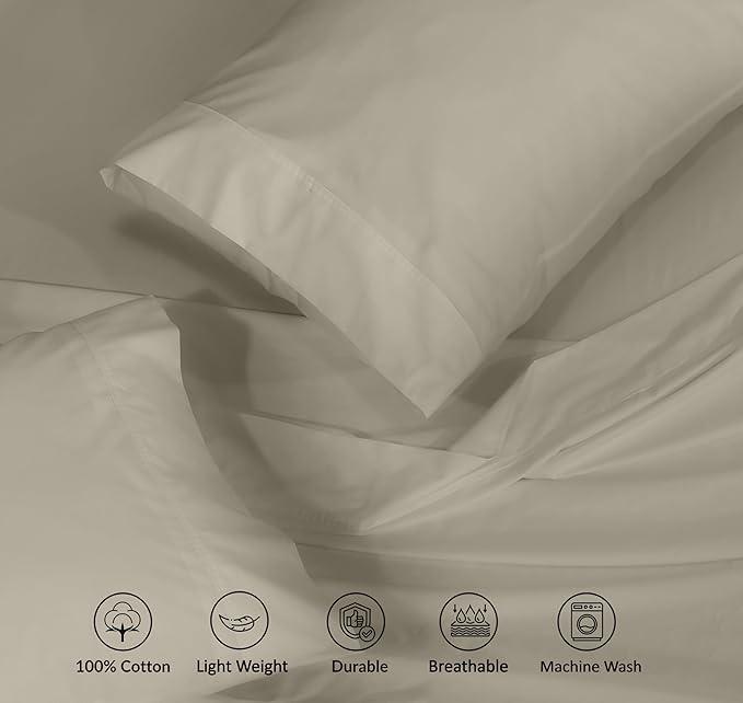 RUVANTI 100% Cotton California King Sheet Sets, 4 Pieces, Soft & Breathable Percale Weave Bedding, Deep Pocket 14", Hotel Standard, Crisp Cool Feel & Durable, Perfect Dyed Sheets, Taupe
