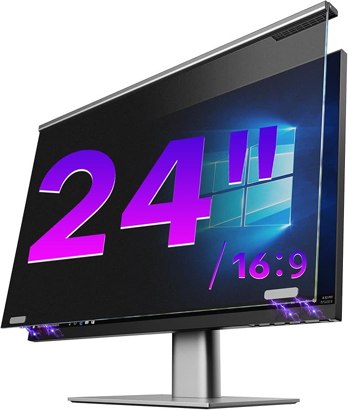 OMOTON Computer Privacy Screen for 24 Inch 16:9 Aspect Ratio Computer Monitor, Magnetic Privacy Eye Protection Anti Glare Blue Light Shield Filter, Hanging Removable Anti-Scratch Protector Film