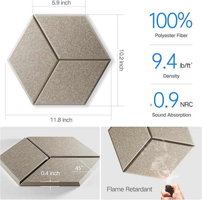 16 Pack Self-Adhesive Acoustic Panels 12" X 10" X 0.4" - Sound Proof Foam Panels for Wall with High Density, Y-Lined Design, Flame Resistant, Absorb Noise and Eliminate Echoes(Camel)