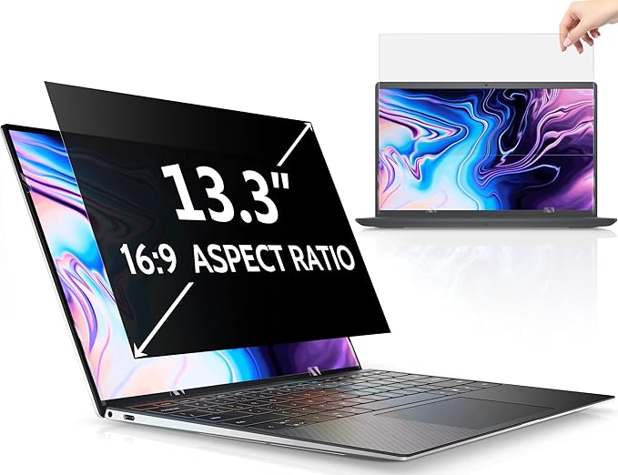 Peslv 13.3 Inch Laptop Privacy Screen for 16:9 Computer Monitor, Anti Glare Blue Light Filter Protector, Removable 13 In Security Shield Compatible with Lenovo Hp Dell Acer Asus Thinkpad Envy Xps