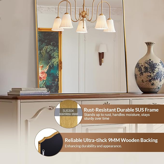 ANDY STAR Arched Mirror, 22 x 30 Inch Gold Wall Mirror in Stainless Steel Metal Frame, Arch Top Rounded Corner 1 Inch Deep Set Design Wall Mount Hangs Vertical