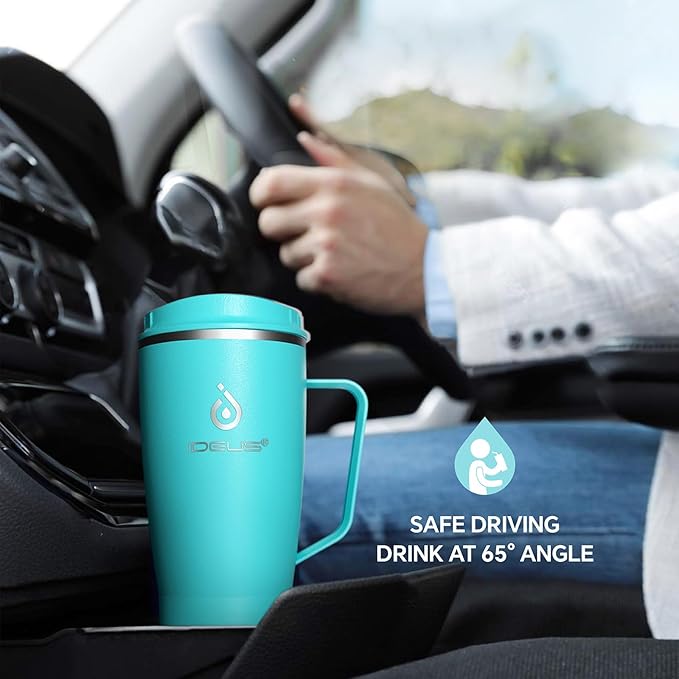 Ideus 32 oz Tumbler with Handle and Straw, Vacuum Insulated Stainless Steel Travel Mug, 100% Leakproof, Cup Holder Friendly, Sky Blue