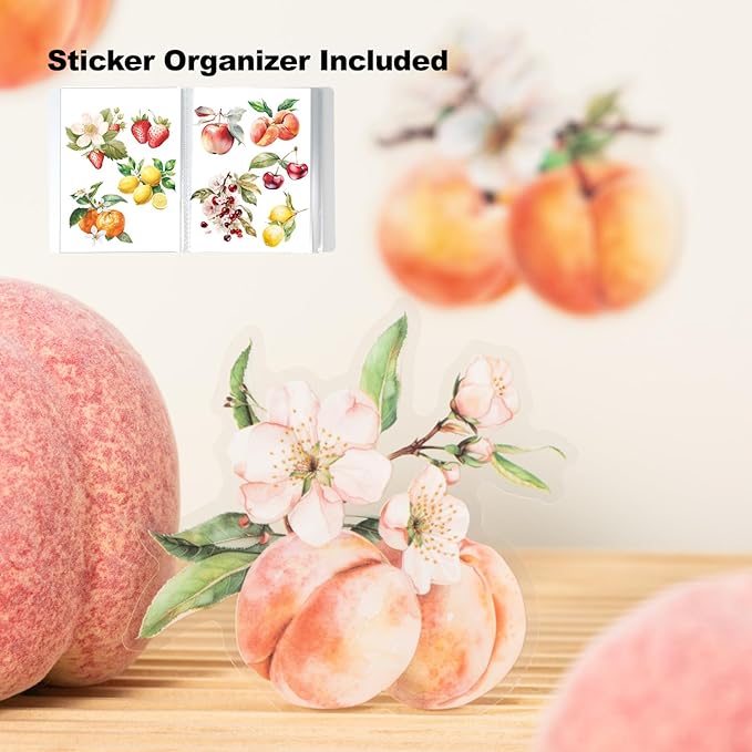MiyouLuna 60 Pcs Large Garden-Inspired PET Stickers, Fruit-Themed for Scrapbooking, Journaling, DIY Crafts, with Organizer
