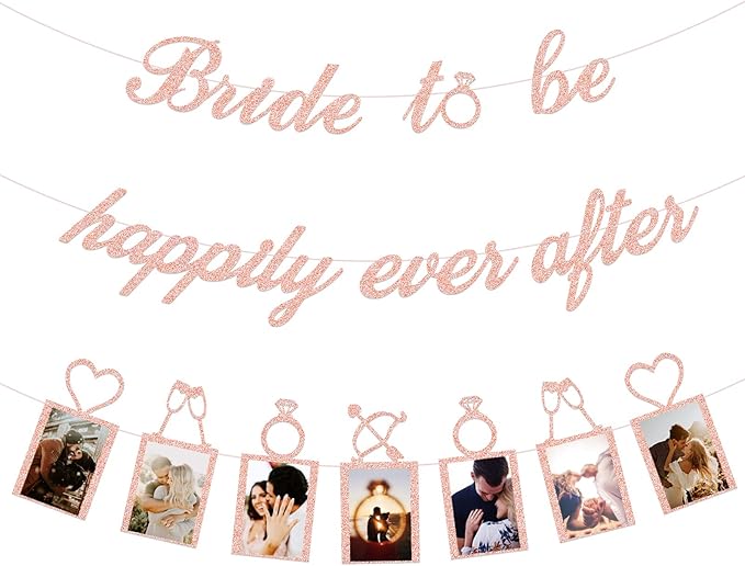 Concico Bridal Shower Decorations - Bride to be happily ever after Banner and Photo Banner for Bridal Shower/Wedding/Engagement Party Kit Supplies Decorations decor(Rose Gold)