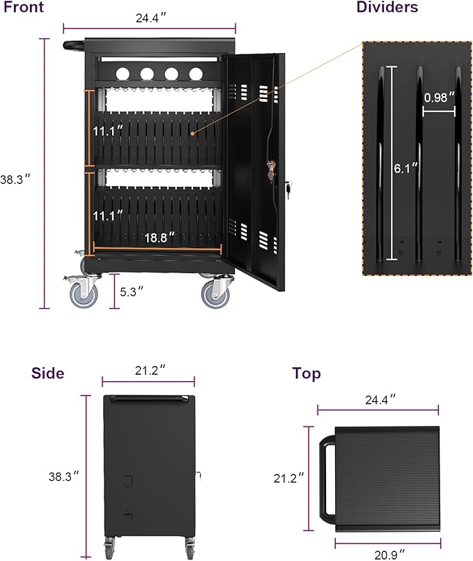 Laptop and Tablet Storage Cart,with Combination Lock Mobile Charging Cabinet for Up to 30 Unit,with Charging Port Screen Size Up to 16.3",Charging Cart for Tablets,Laptops,Suitable for School,Business