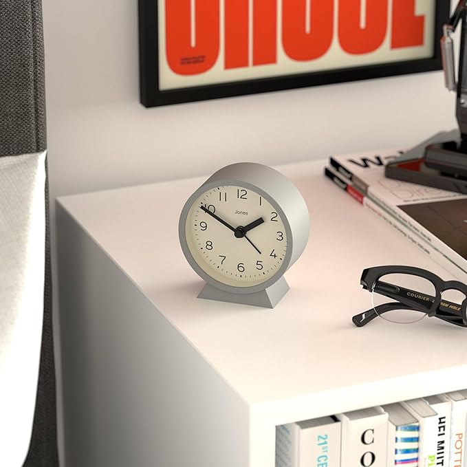 JONES CLOCKS® Midnight mini Alarm Clock | Contemporary Design | Gray | Stylish, Compact and Functional for Bedside, Desk or Shelf