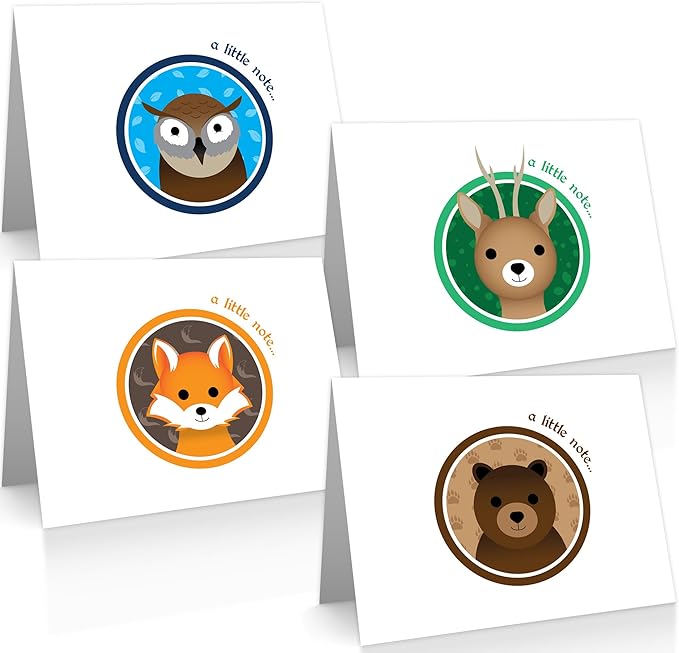 Quni Brand Forest Animals Note Card Set (24 Fold-over Cards and Envelopes)
