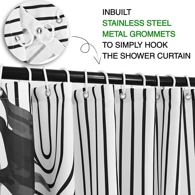 Boho Mid Century Modern Shower Curtain, Abstract Arch Leaf Minimalist Sun Black and White Machine Washable Waterproof Fabric for Bathroom Decor Bathtub with Hooks 72Wx84H