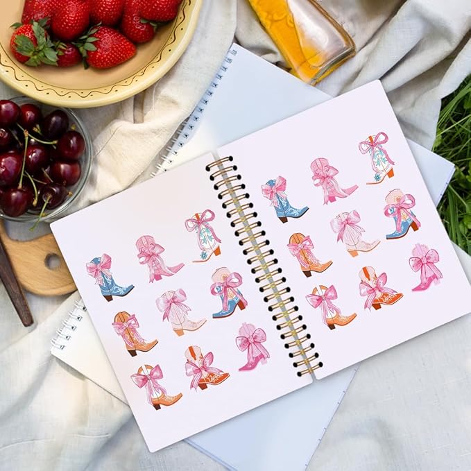 dvhdajed Coquette Western Spiral Notebook, Pink Cowgirl Boots Journaling Notebooks, Preppy Cowgirl Spiral Journal for Girls Women, Girly Western Office School Supplies Gifts, 5.5x8.3 In