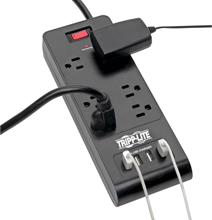 Tripp Lite Home Office Surge Protector with USB Charging, 6 Outlet Surge Protector Power Strip, 4 USB Ports, 6ft Cord, 900 Joules, Black (TLP664USBB)