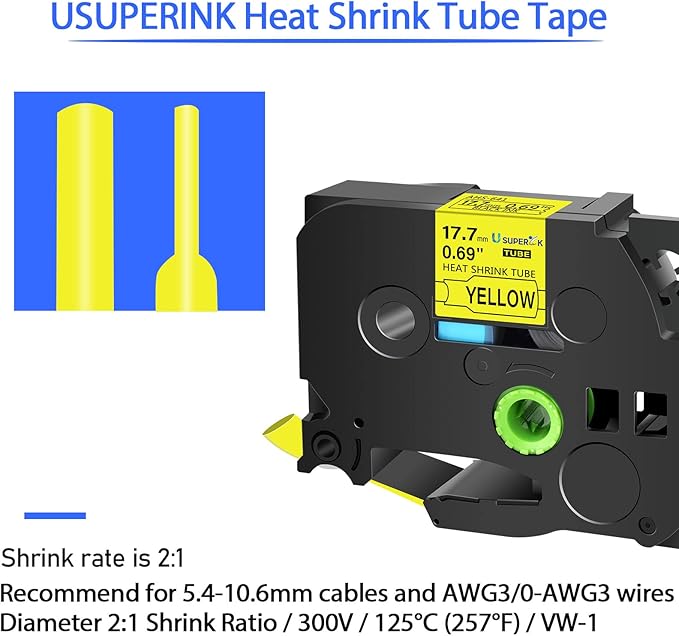 3 Pack Compatible for Brother Ptouch HSe-641 HSe641 HS-641 HS641 17.7mm Black on Yellow Heat Shrink Tube Tape use in PT-D400 PT-D600 PT-E300 PT-E500 P710BT Label Maker (0.69''x 4.92ft)