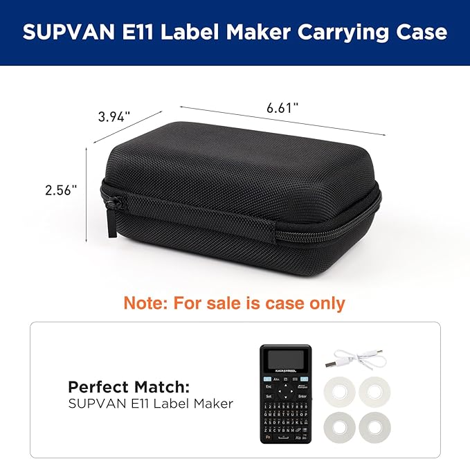 SUPVAN E11 Nylon Hard Protective Travel Case, Waterproof Shockproof Scratch Resistant Carrying Case for E11 Label Maker and Tapes, External Hard Drive, Power Bank, Cell Phone, Cable