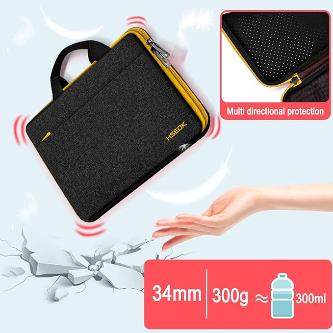 Hseok Laptop Case 13.3-14 inch Briefcase Handbag, Water-Resistant and Shockproof Computer Sleeve Compatible with MacBook Pro 14", Mac Air/Pro 13.3" and 13"-14" Notebooks Chromebooks,Black-Yellow