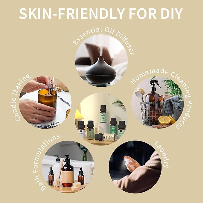 MISIJI Essential Oils Set Top 6 Aromatherapy-Essential Oils for Diffuser for Home,Air Freshening Diffuser Oils Scents for Aromatherapy,Laundry,Candle&Soap Making,Humidifiers 6 X 10ML