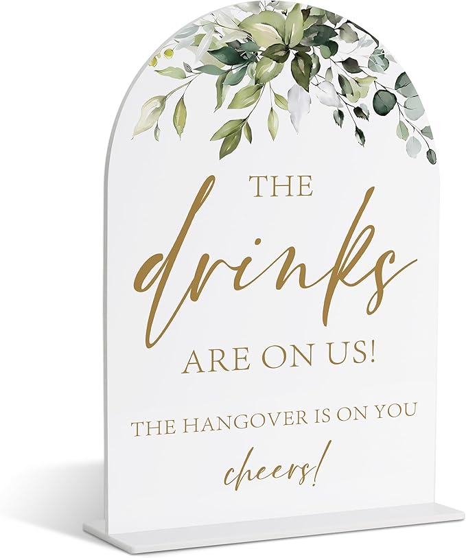 Wedding Bar Sign, Greenery Gold Bridal Shower Decorations, Drink Signs for Party, Marriage Signs for Ceremony and Reception, Engagement Decor, Wedding Table Acrylic Decor, Bachelorette Favors - 35