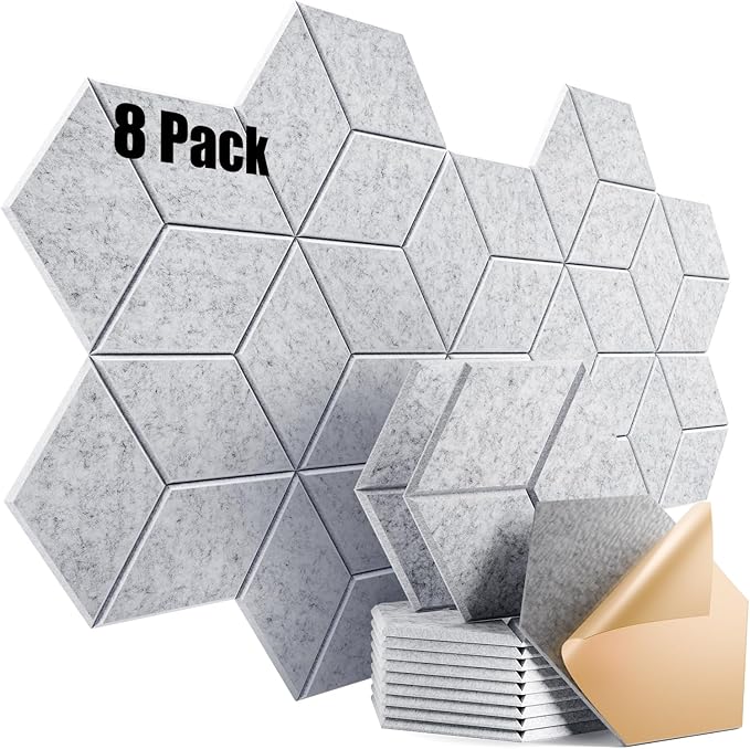 8 Pack Self-Adhesive Acoustic Panels 12" X 10" X 0.4" - Sound Proof Foam Panels for Wall with High Density, Y-Lined Design, Flame Resistant, Absorb Noise and Eliminate Echoes(Silver Gray)