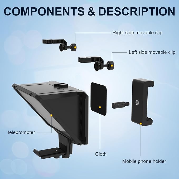 8-Inch Mobile Teleprompter, 3-in-1 Handheld/Desktop/Monitor Modes, HD 70/30 Optical Beam Splitter, Remote Control Support, Compatible with iOS & Android Tablets